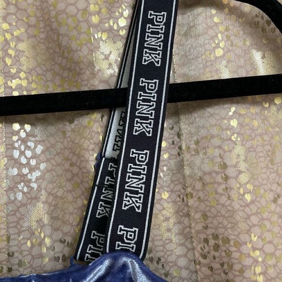 PINK Victorias Secret navy blue velvet unlined crop top, S NWOT - Picture 3 of 5